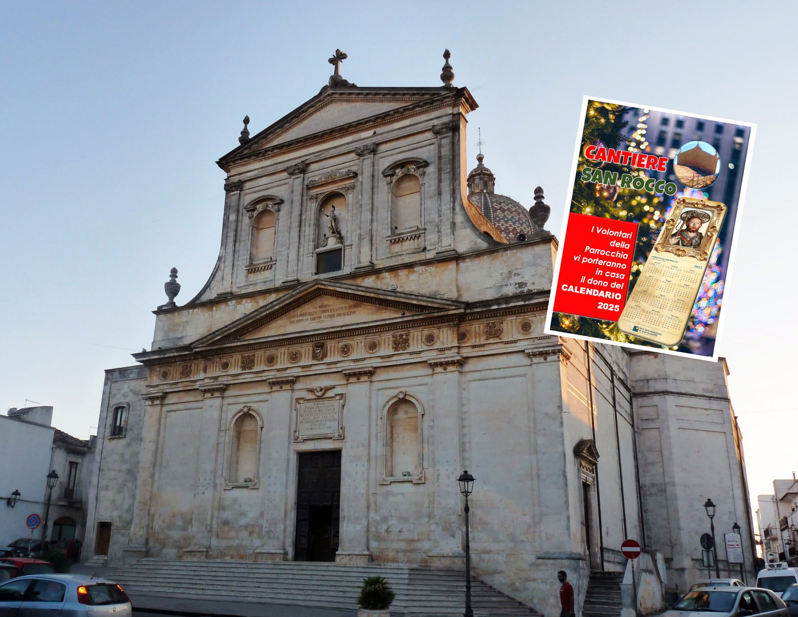 La Chiesa di San Rocco a Ceglie Messapica e nel riquadro il calendario 2025