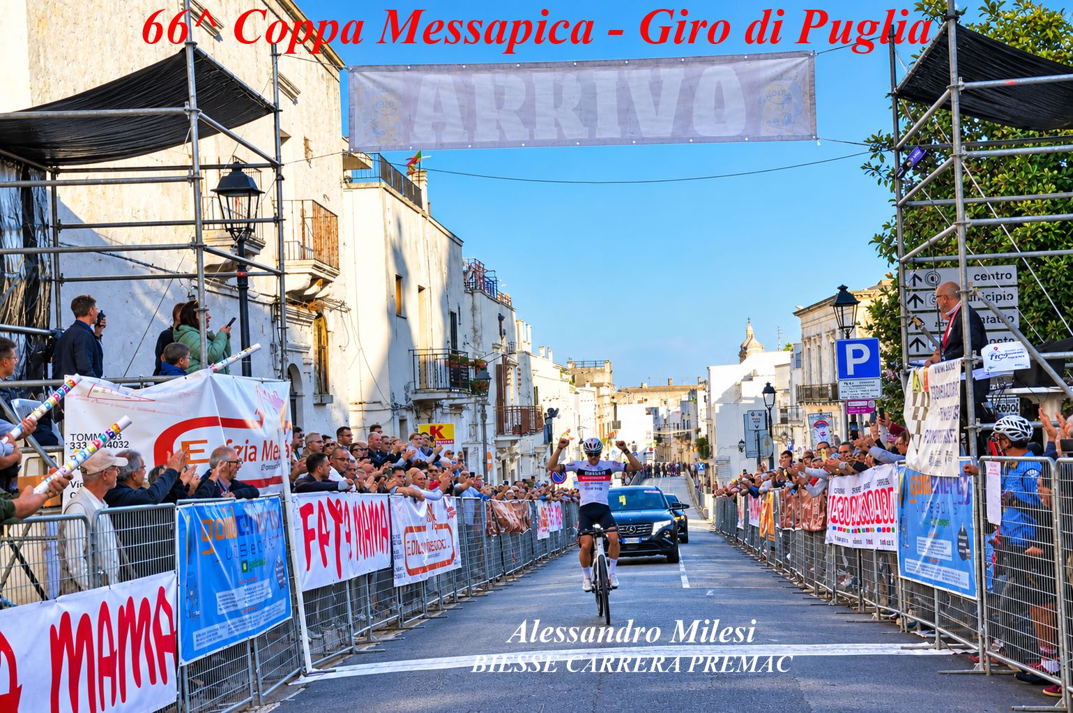 L'arrivo di Milesi da solo al traguardo della 66^ Coppa Messapica (foto dal sito www.coppamessapica.it)